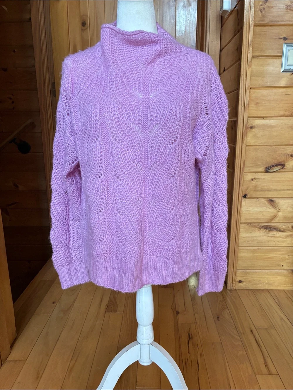 J crew pointelke open knit Aplaca blend roll neck sweater
